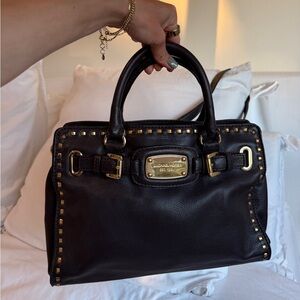 Michael Kors Dark Brown Leather bag with Gold Studs
